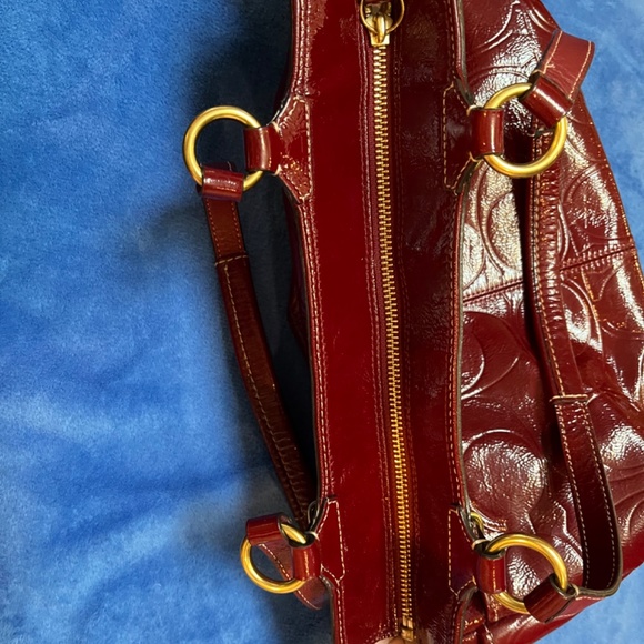 Coach Signature Embossed Gallery Burgundy Patent Leather Tote - Picture 10 of 12